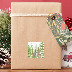 Cute Baby Deers in Woodland Forest   Vierkante Sticker