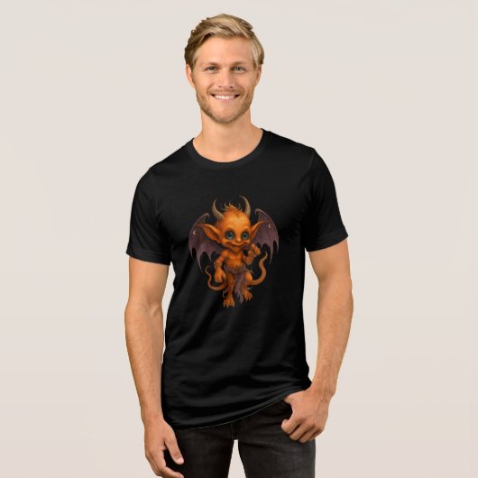 Cute Baby Demon with Big Eyes & Wings Tri-Blend Shirt (Voorkant volledig)