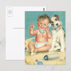 Cute Baby die op Puppy Dog van de Telefoon spreek Briefkaart