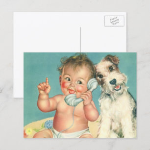 Cute Baby die op Puppy Dog van de Telefoon spreek Briefkaart