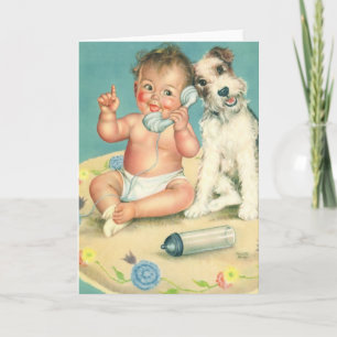  Cute Baby die op Puppy Dog van de Telefoon spreek Kaart