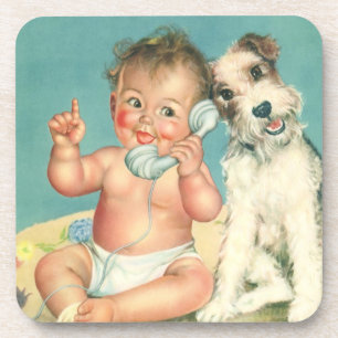  Cute Baby die op Puppy Dog van de Telefoon spreek Onderzetter