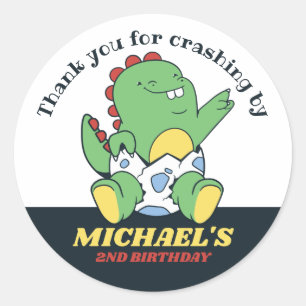 Cute Baby Dinosaur and Egg Kids Birthday Party Ronde Sticker