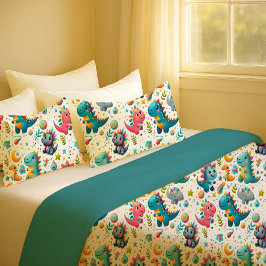 Cute Baby Dinosaur Teal Kinderkamer Dino Kussenhoe Kussensloop