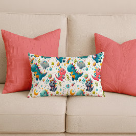 Cute Baby Dinosaur Teal Kinderkamer Kussen Lendens