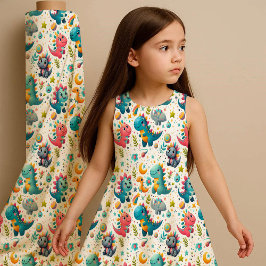 Cute Baby Dinosaur Teal Nursery Dino Fabric Print Stof