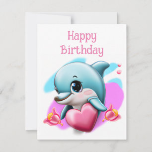 Cute Baby Dolphin met Valentijns hart Feestdagenkaart