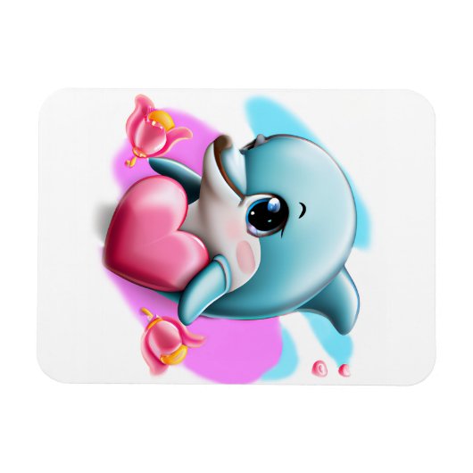 Cute Baby Dolphin met Valentijns hart Magneet (Horizontaal)