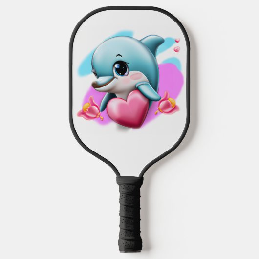 Cute Baby Dolphin met Valentijns hart Pickleball Paddle (Voorkant)