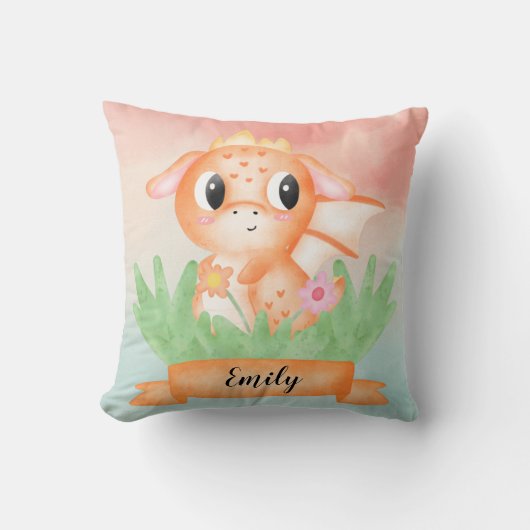 Cute Baby Dragon Aquarelle Coussin (Recto)