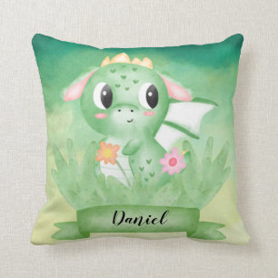 Cute Baby Dragon Aquarelle Coussin