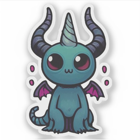 Cute Baby Dragon Demon - Kawaii Fantasy Sticker (Voorkant)