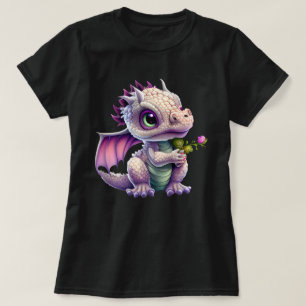 Cute Baby Dragon die een Roos grafisch vasthoudt T-shirt