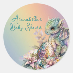 Cute Baby Dragon Egg op regenboog Ronde Sticker