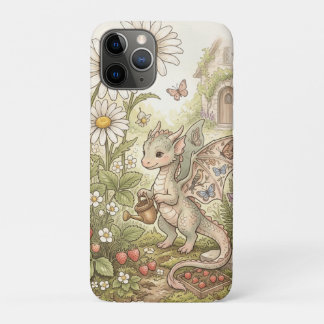 Cute Baby Dragon Gardening in Fairytale Cottage iPhone 11 Pro Hoesje