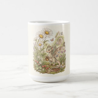 Cute Baby Dragon Gardening in Fairytale Cottage Koffiemok