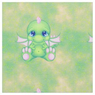 Cute Baby Dragon Green & Pink Stof