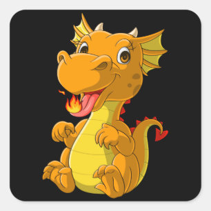 Cute baby dragon spitting fire vierkante sticker