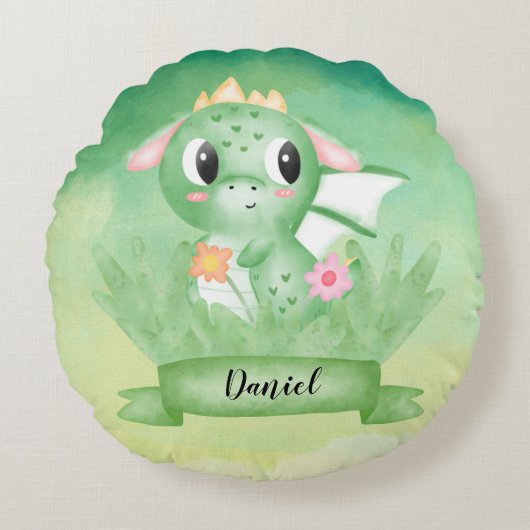 Cute Baby Dragon Waterverf Rond Kussen (Voorkant)