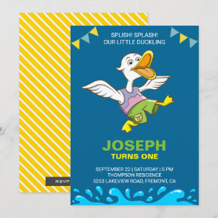 Cute Baby Duck First 1st Birthday Party Invitation