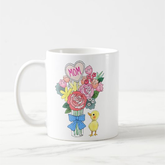Cute Baby Duck with Pretty Flowers Mother gift Koffiemok (Links)