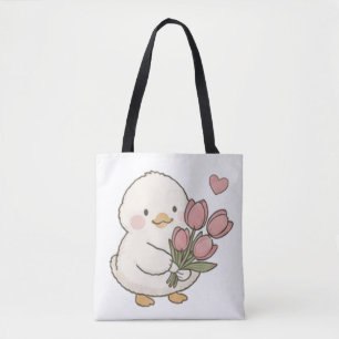 Cute Baby Eend met Tulpenboeket Esthetiek Draagtas