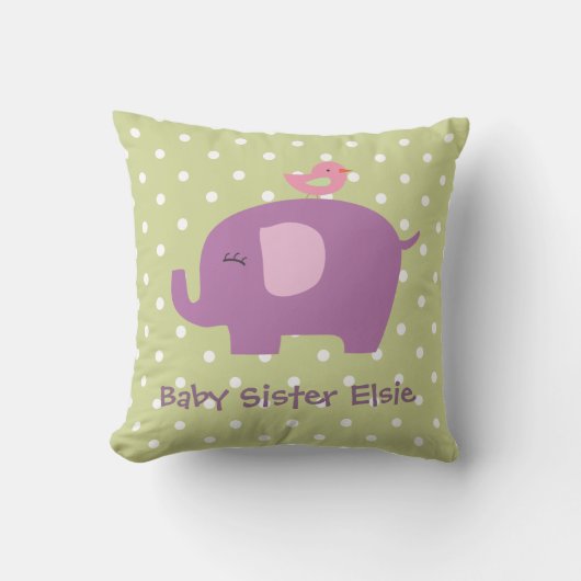 Cute Baby Elephant and Bird Personalised Pillow Kussen (Voorkant)