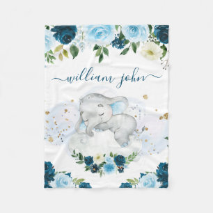 Cute Baby Elephant Baby Boy Navy & Cream  Fleece Deken