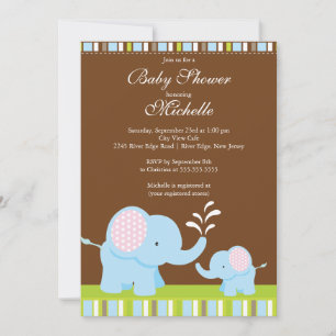 Cute Baby Elephant Baby shower Invitation Kaart