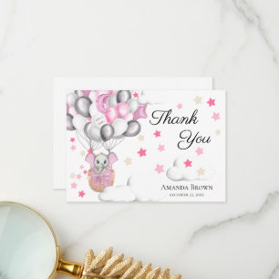 Cute Baby Elephant Ballon Baby shower Dank u wel Bedankkaart