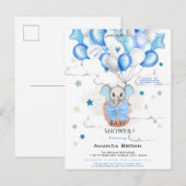 Cute Baby Elephant Balloons Basket Boy Baby shower Uitnodiging Briefkaart (Voorkant / Achterkant)