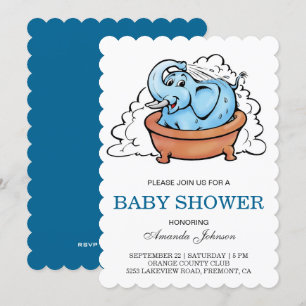 Cute Baby Elephant Bath Tub Baby shower Invitation Kaart