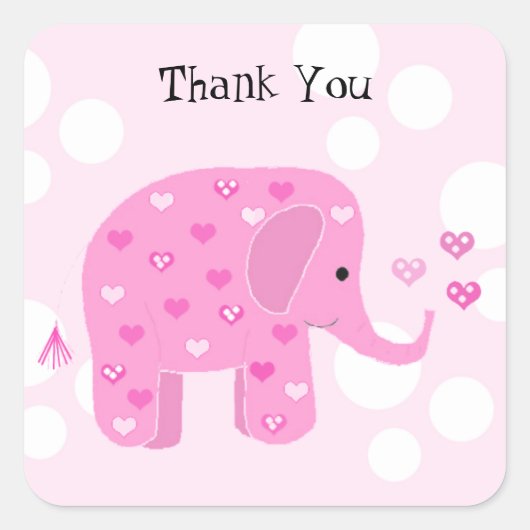 Cute Baby Elephant Bedankt Vierkante Sticker (Voorkant)