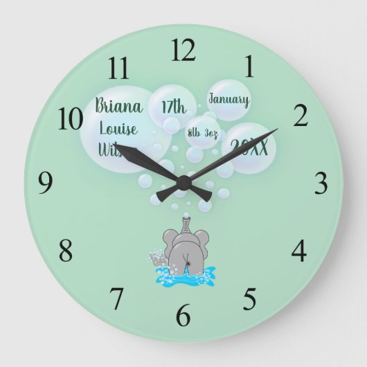 Cute Baby Elephant Belling Monogramed Grote Klok (Voorkant)