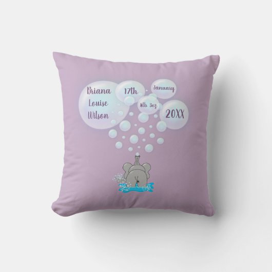 Cute Baby Elephant Belling Monogramed Kussen (Voorkant)