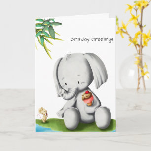 Cute Baby Elephant Birthday Kaart