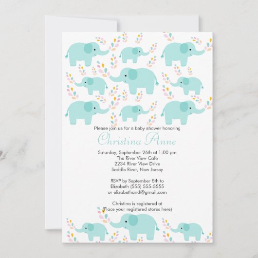Cute Baby Elephant Boy Baby Shower Invitations Kaart (Voorkant)