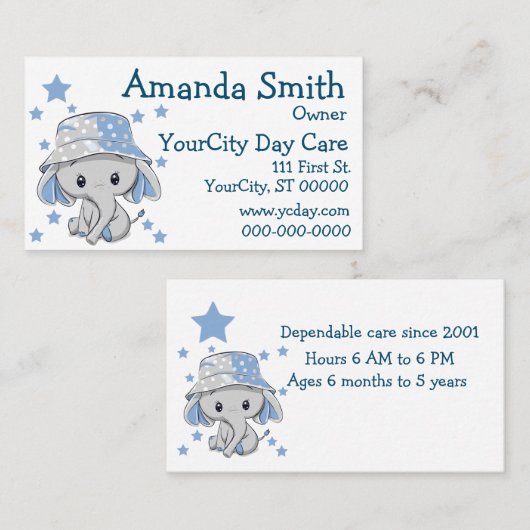Cute Baby Elephant Boy Visitekaartje (Voorkant / Achterkant)