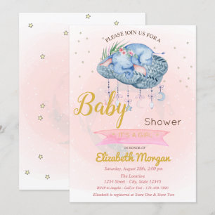Cute Baby Elephant Cloud, Stars Baby shower Kaart
