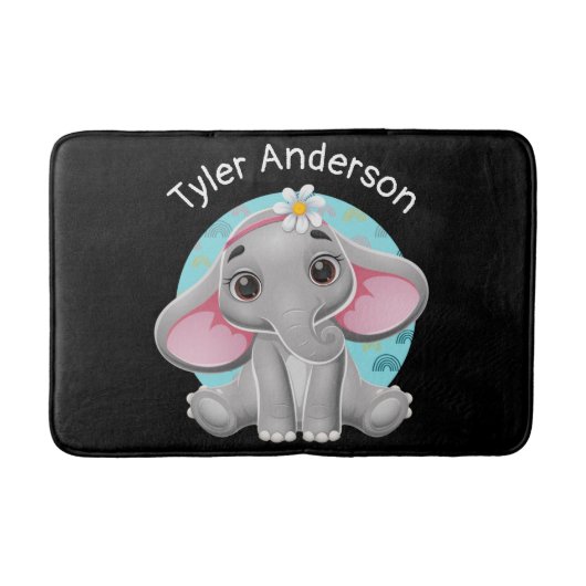 Cute Baby Elephant, DIY Name, Black Badmat (Voorkant)