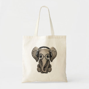 Cute Baby Elephant Dj die hoofdtelefoons draagt Tote Bag