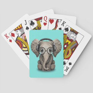 Cute Baby Elephant Dj met hoofdtelefoon en glas Speelkaarten