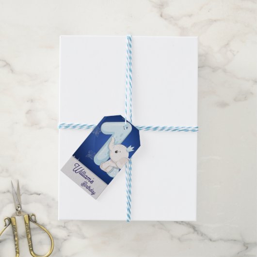 Cute Baby Elephant First Birthday Cadeaulabel (Met Touw)