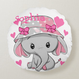 Cute Baby Elephant Girl Rond Kussen