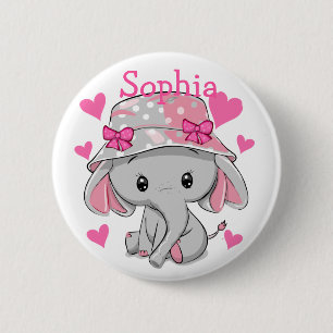 Cute Baby Elephant Girl Ronde Button 5,7 Cm