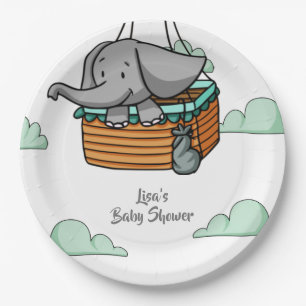 Cute Baby Elephant in Hot Air Ballon Basket Party Papieren Bordje