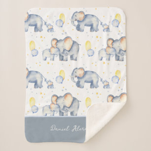 Cute Baby Elephant met mammie Waterverf Sherpa Deken
