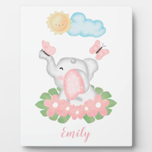 Cute Baby Elephant met roze bloemen Fotoplaat