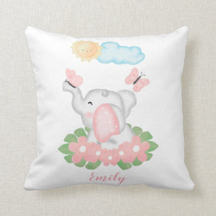Cute Baby Elephant met roze bloemen Kussen