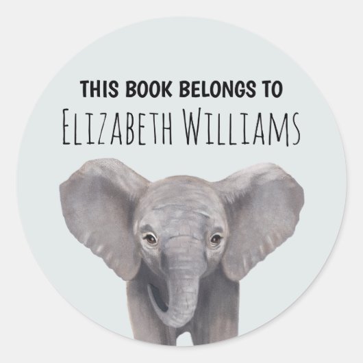 Cute Baby Elephant Personalized Name School Ronde Sticker (Voorkant)